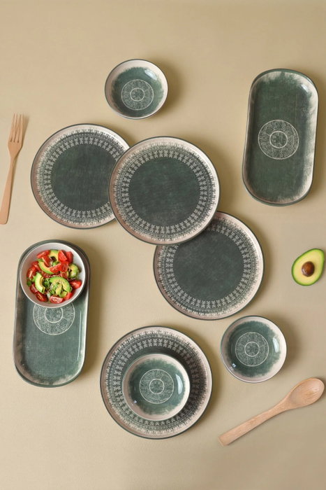Hermia Set de desayuno de 10 piezas en crema y verde oscuro